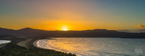 Beautiful landscape panorama of Cloudy Bay at sunrise